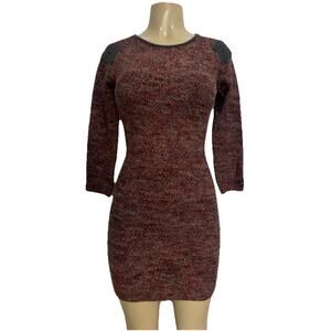 Maje Mini Sweater Dress Sheath Tweed Red Round Neck Zip Shoulder Long Sl…